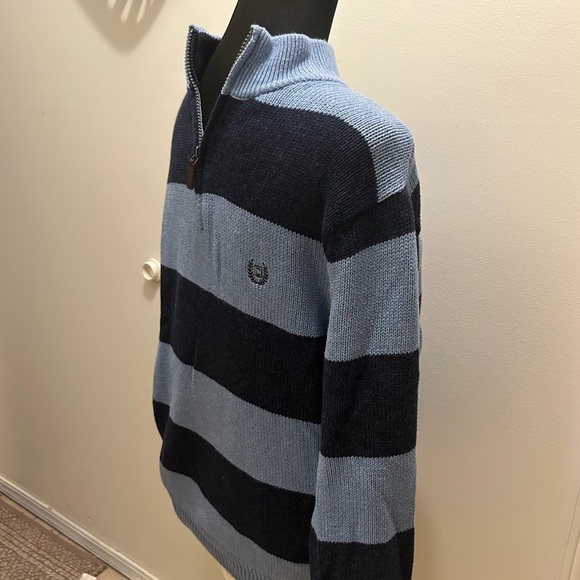 50%off w♥️ Chaps Men's Blue Striped 1/4 Zip Pullover Sweater Size XL  0139 - Picture 5 of 12